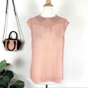 Faux pearl Peter Pan salmon blouse